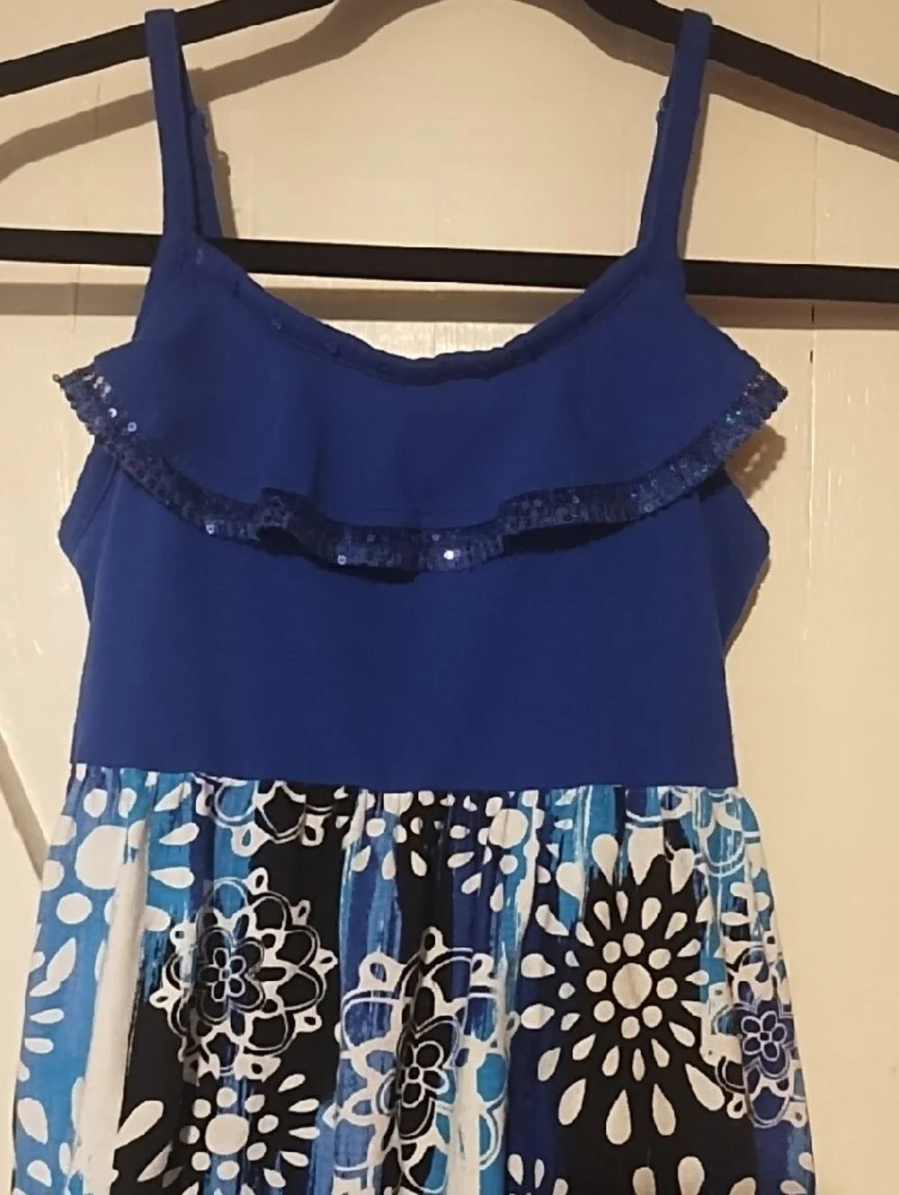 Justice Blue Floral Ruffle Sundress Like New Size 12.